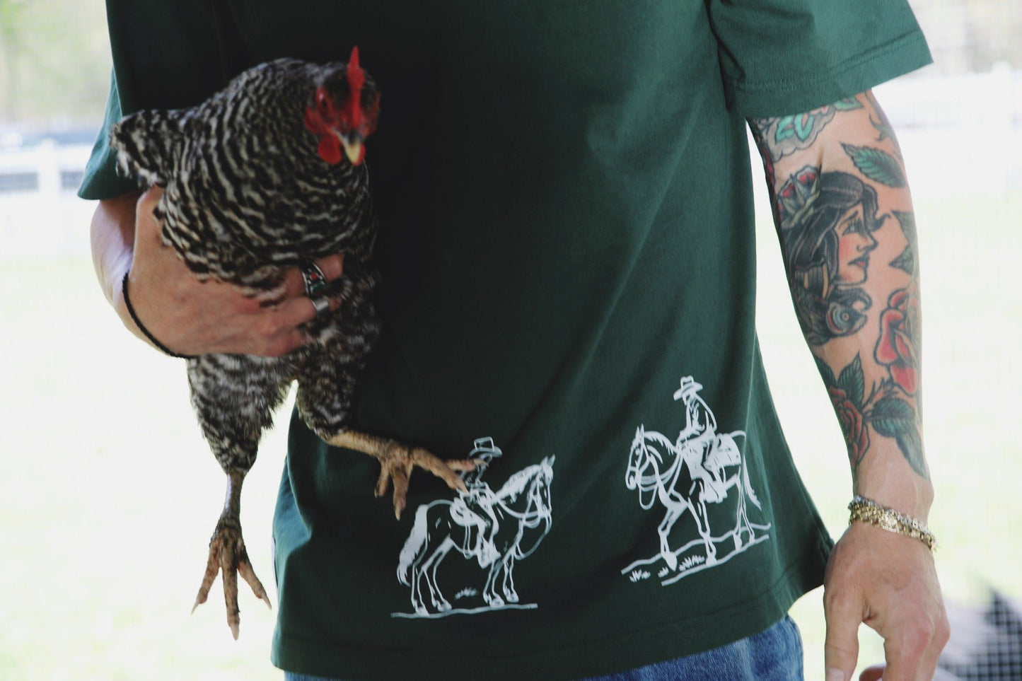 She's Always Right Tee holding chicken on farm – Sweet Honey Farm