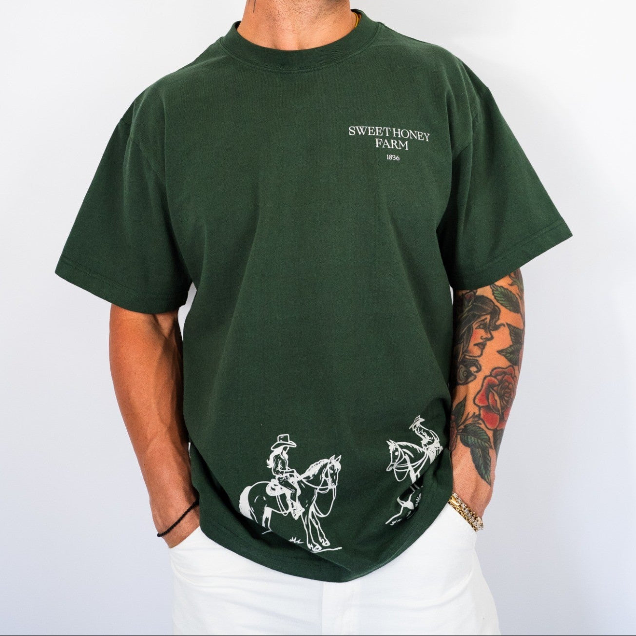 Close-up of She's Always Right Tee double saddle print – Sweet Honey Farm